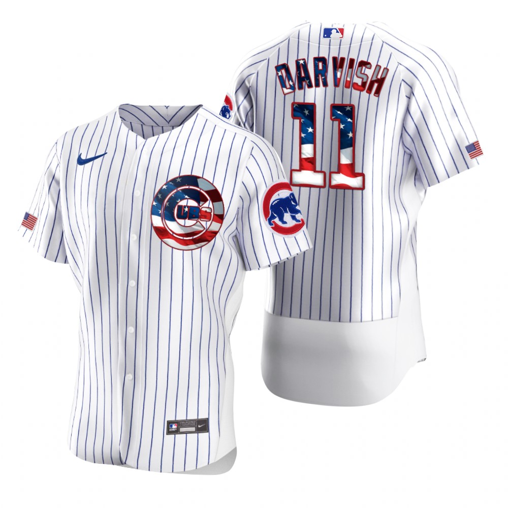 Chicago Cubs #11 Yu Darvish Men Nike White Fluttering USA Flag Limited Edition Authentic MLB Jersey->chicago cubs->MLB Jersey